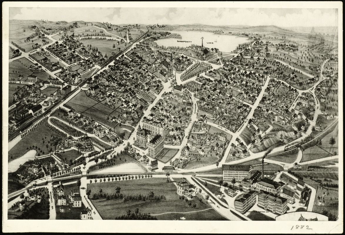 Panoramic historic map of the downtown of Wakefield MA courtesy of Historic Pictoric