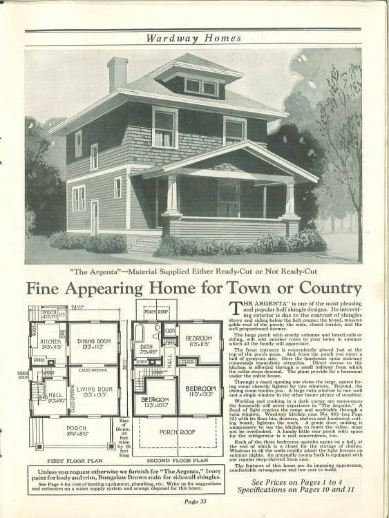 Argenta Wardway Homes mail order catalog - Foursquare House Kits. Courtesy of archive.org, 1924