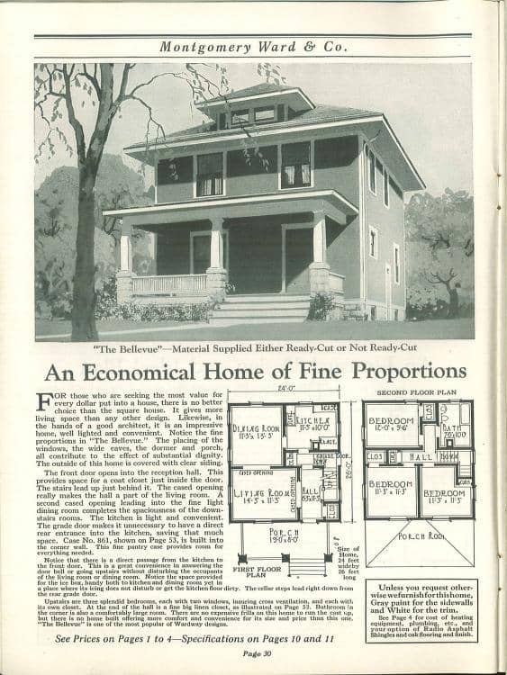 Bellevue Wardway Homes mail order catalog - Foursquare House Kits. Courtesy of archive.org, 1924
