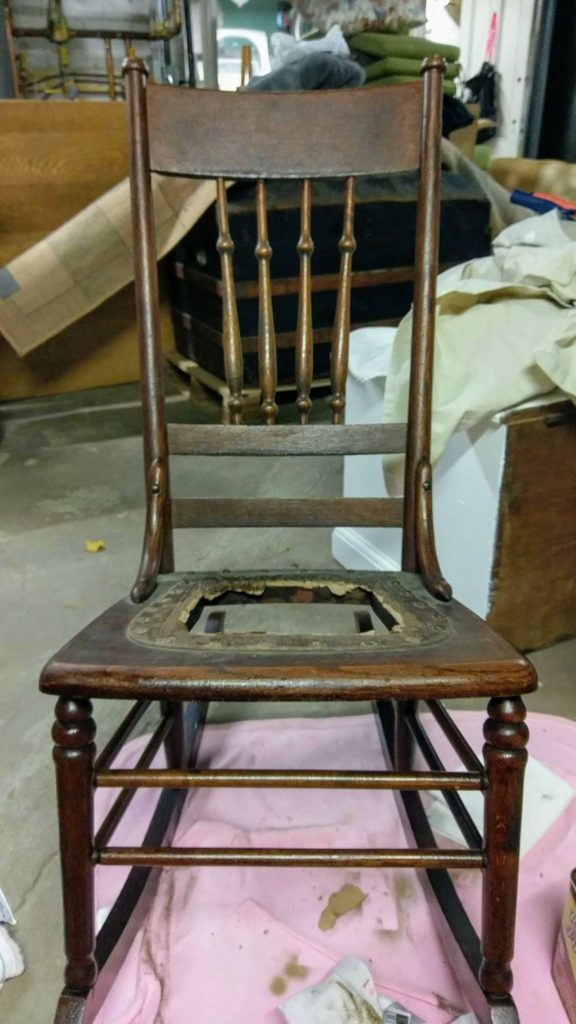 Leather Seat In An Antique Chair, Antique Rocking Chair With Leather Seat