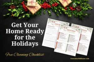 Ready to decorate and host? Use this Christmas Cleaning Checklist to get your home in shape before the holidays! Includes entrance, kitchen, dining room, living room, bathrooms, and guest room tasks—plus space for notes. A helpful printable for anyone wanting a clean, cozy, festive home.