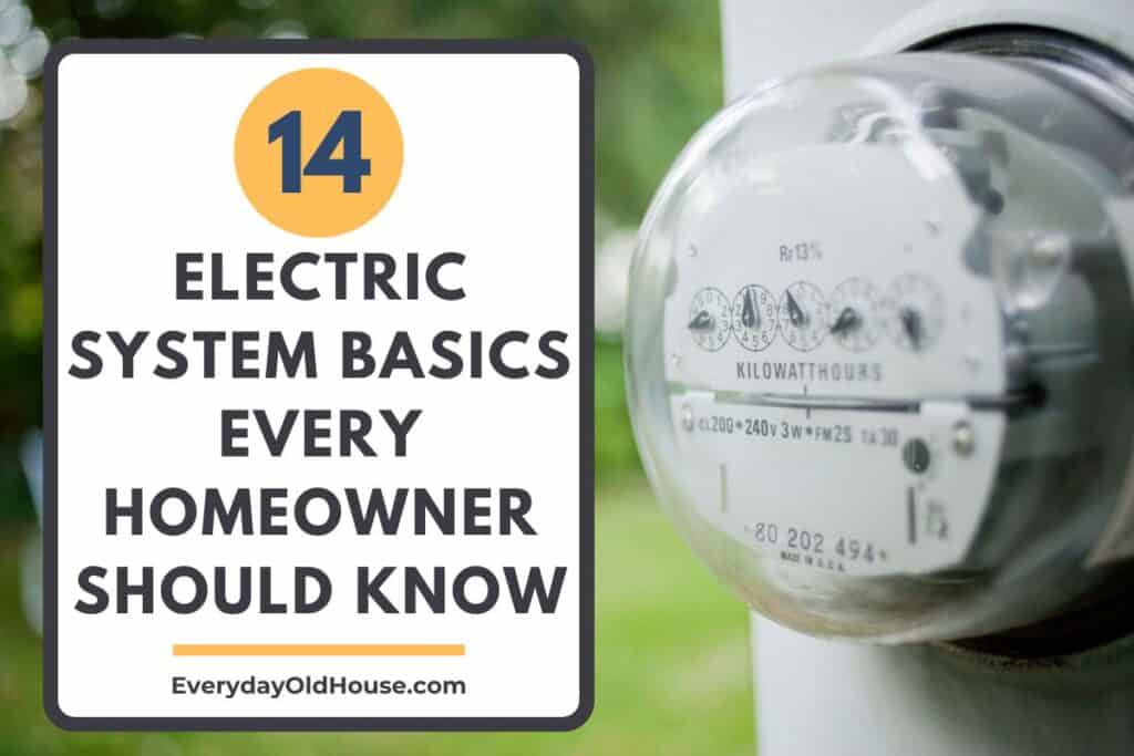 photo of home electric meter with title 14 electric system basics every homeowner should now