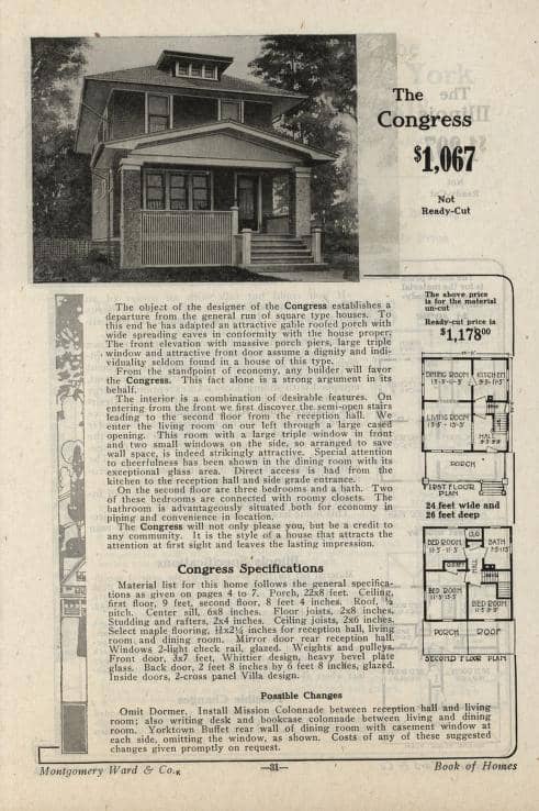 Congress Wardway Homes mail order catalog - Foursquare House Kits. Courtesy of archive.org, 1917