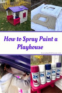 Learn how to transform a secondhand playhouse into a dream castle for your kids in one weekend! Step-be-step instructions included on how to spray paint a Step 2 plastic playhouse #easyDIY #playhousemakeover