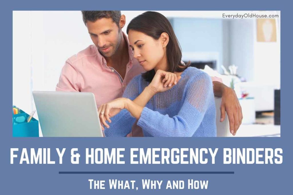 family and partners sitting in front of computer planning their family and home emergency binder