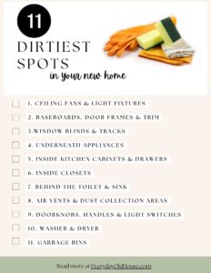 list of the 111 dirtiest areas of a new home. these are the areas that sellers overlook, and buyers have to clean