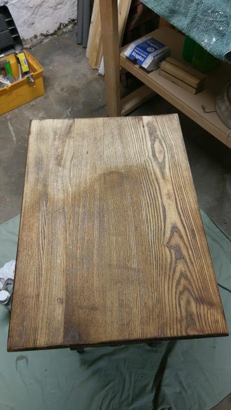 Application of Dutch oil to sanded vintage table- first coat #dutchoil #tabletop #antiquetable