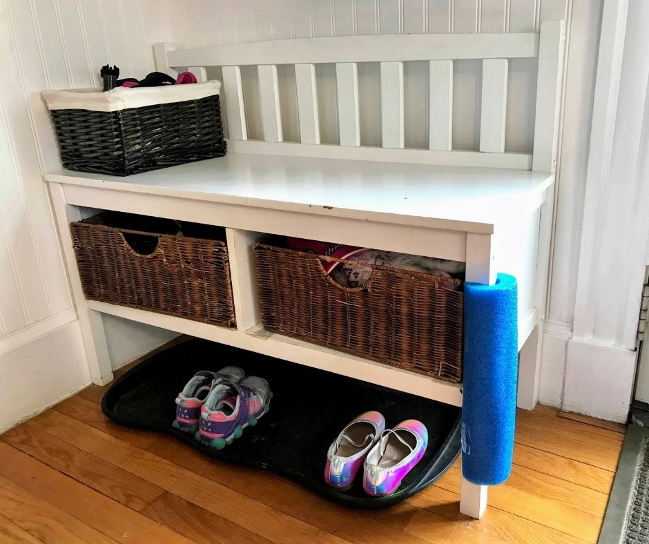 Easy DIY furniture bumper using a pool noodle from the Dollar Store