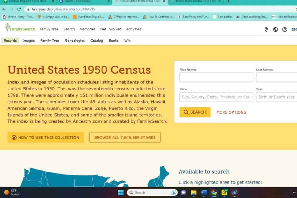 FamilySearch.org 1950 census main page