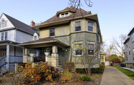 Early American Foursquare House designed by Frank Lloyd Wright in 1893.  Courtesy of Frank Lloyd Wright Trust.