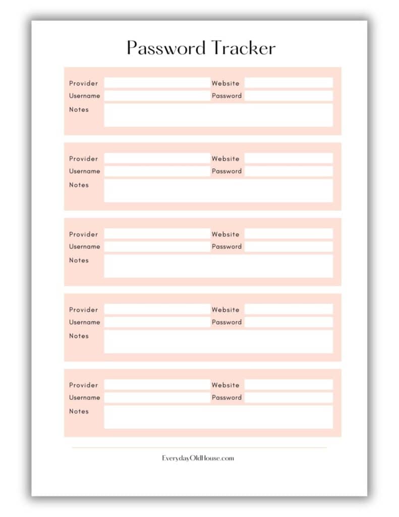 Free printable password keeper log