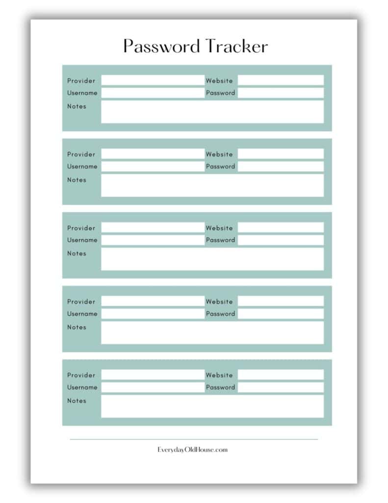 Free printable password keeper log