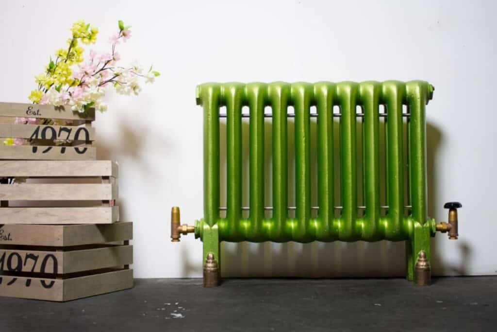 Gorgeously painted cast iron radiator in hallway