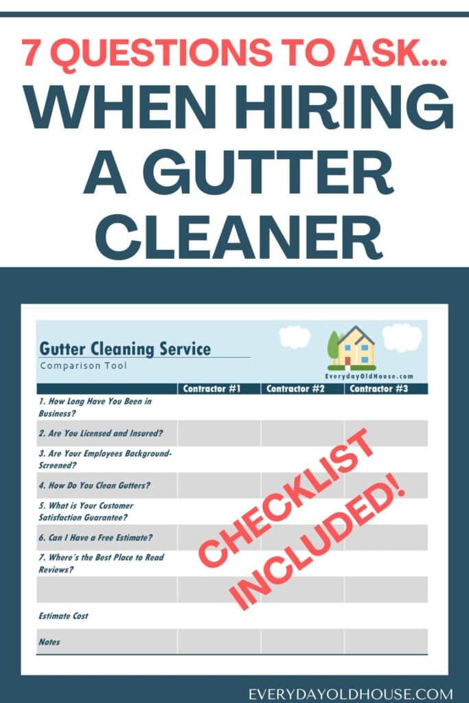 image of gutter service cleaner comparison quote with title "7 things to ask gutter service cleaner"