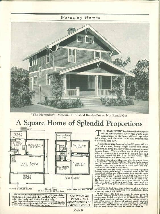 Hampden Wardway Homes mail order catalog - Foursquare House Kits. Courtesy of archive.org, 1924