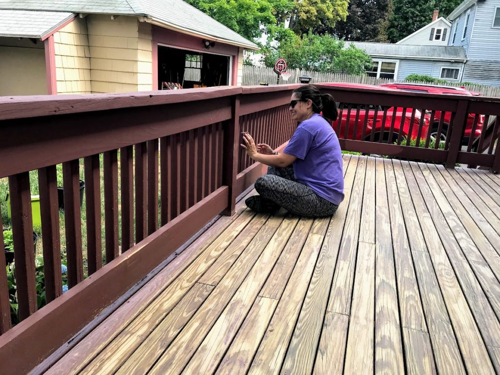 I'm smiling in this pic, but I hated sanding every single one of these 100+ spindles!