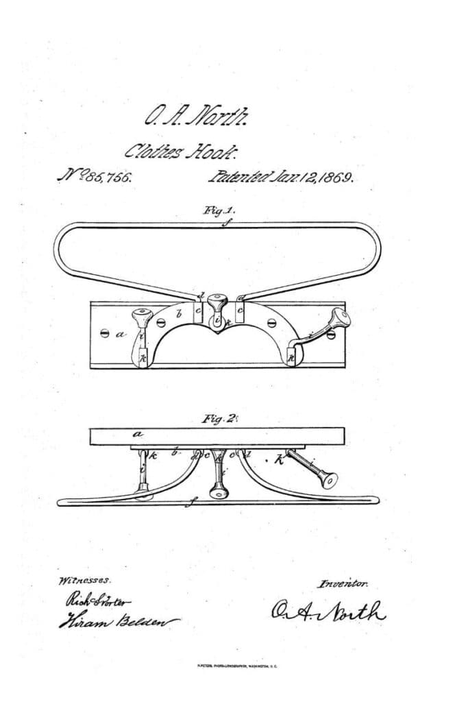 patent drawing for first clothes hangar 1869 