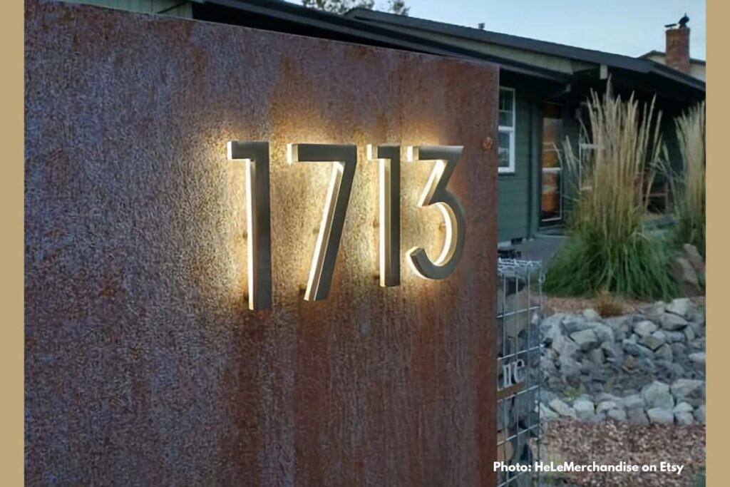 House with large visible and backlit house numbers