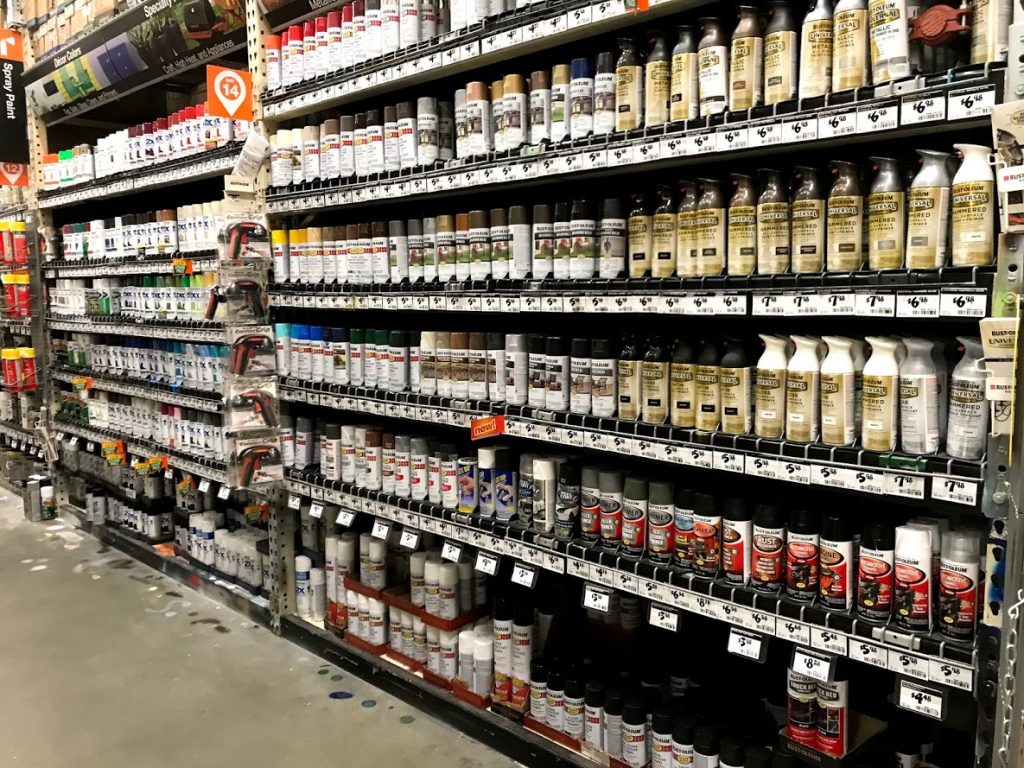 A HUGE selection of spray paint colors from Rustoleum. How does one choose? I'ts overwhelming! #rustoleum #homedepot #spraypaint #somanycolors