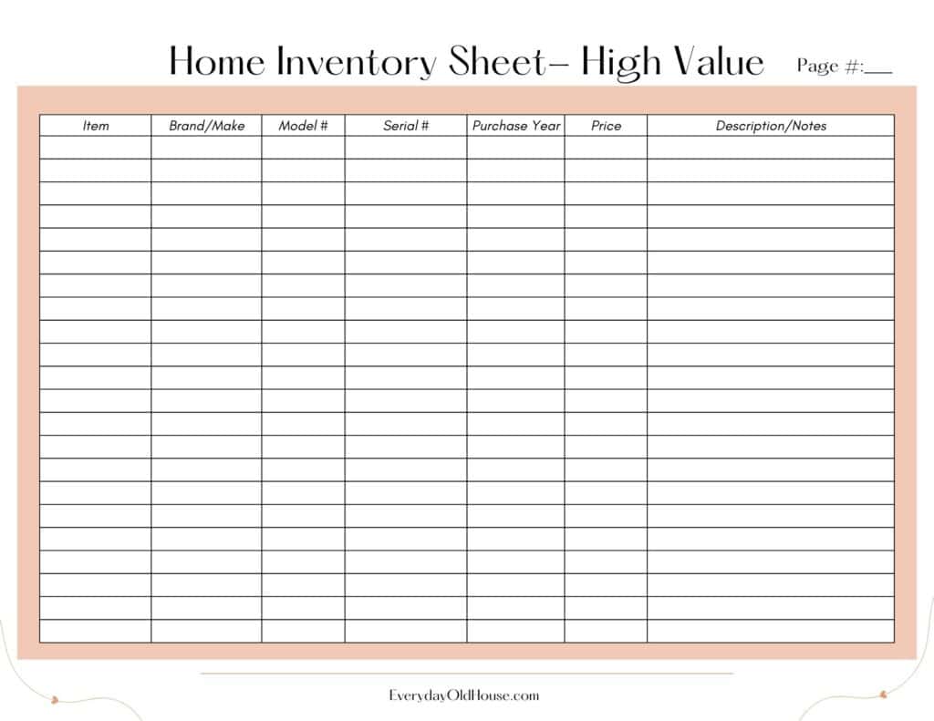 pdf spreadsheet - Free household inventory spreadsheet for documenting personal property and protect assets