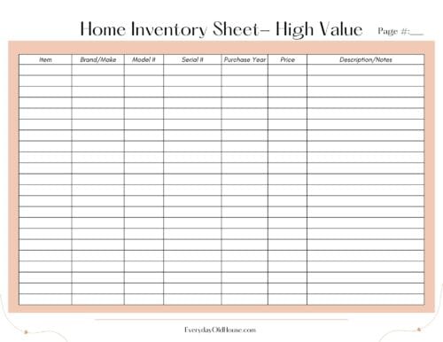 Free Printable Household Inventory List (25 page pdf) - Everyday Old House