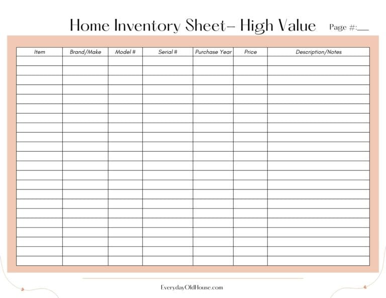 Free Printable Household Inventory List (25 page pdf) - Everyday Old House