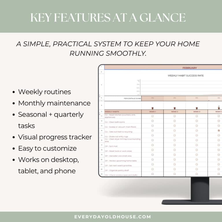Home Management Habit Tracker (Google Sheets) - Everyday Old House