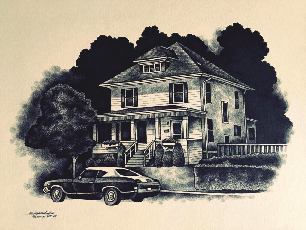 American Foursquare House portrait by Charles Darlington. Instagram handle warsonnets - gifts for old house enthusiasts