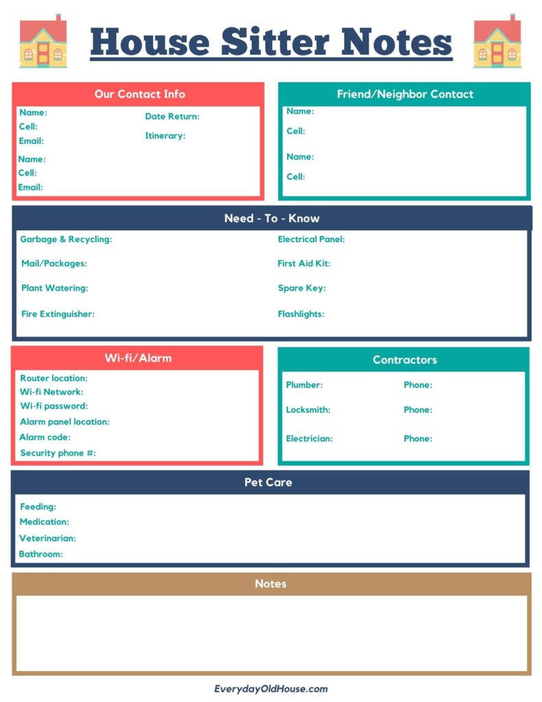 How to Prep a House Sitter and Pet Sitter with this Free Printable Checklist. Don't worry about your house again when you go on vacation! #housesitter #vacation