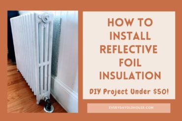 Photo of radiator with Reflectix foil installed. How to install reflective barrier to insulate behind radiator to increase energy efficiency