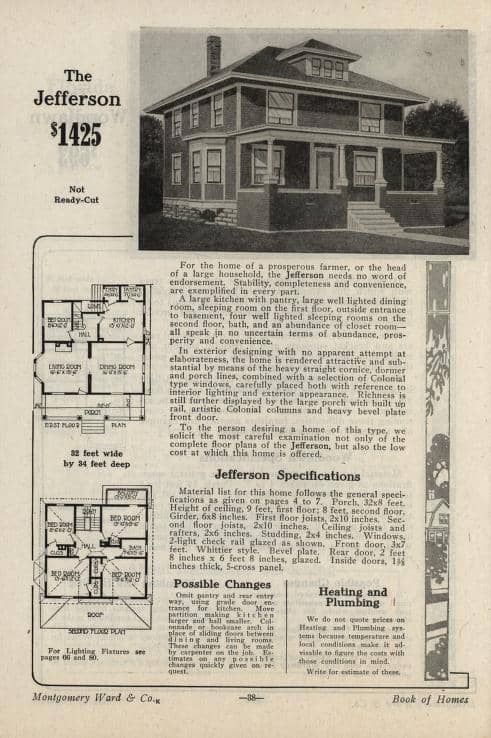 Jefferson Wardway Homes mail order catalog - Foursquare House Kits. Courtesy of archive.org, 1917