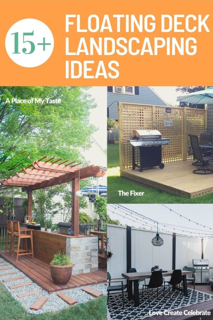 Landscape ideas for floating decks (or platform decks) curated from other homeowners using privacy fences, pavers and stones #floatingdeck