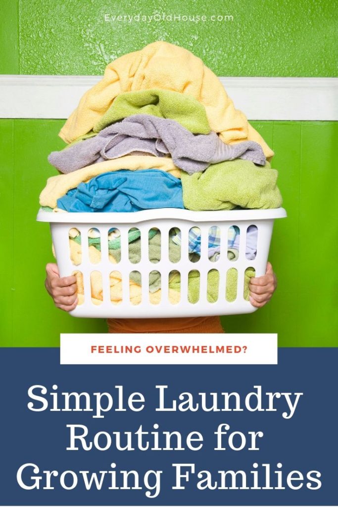 Laundry routine for a family of 5 (including 2-year old messy twins) that tackled numerous loads of laundry to once, maybe twice a day #laundryoverload #laundryroutine #overwhelmedbylaundry