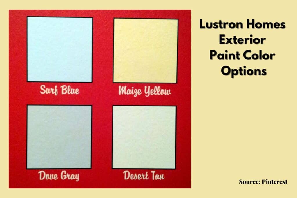 squares/ swatches of 4 different paint colors for Lustron homes