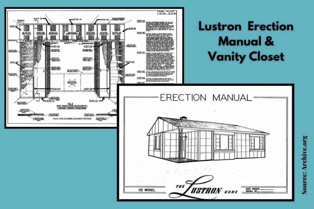 Lustron home erection manual cover and example page of closet installation