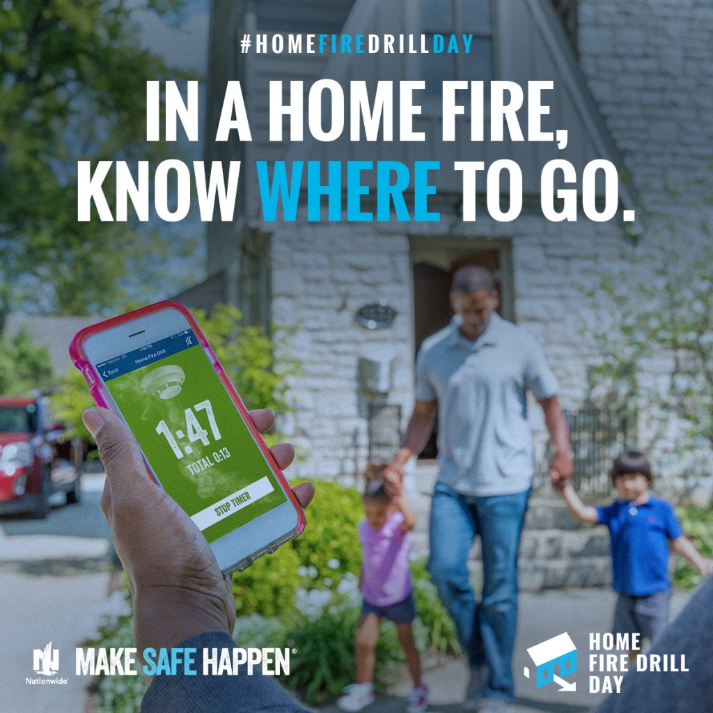 Make Safe Happen underwritten by Nationwide Insurance message of #homefiredrillday