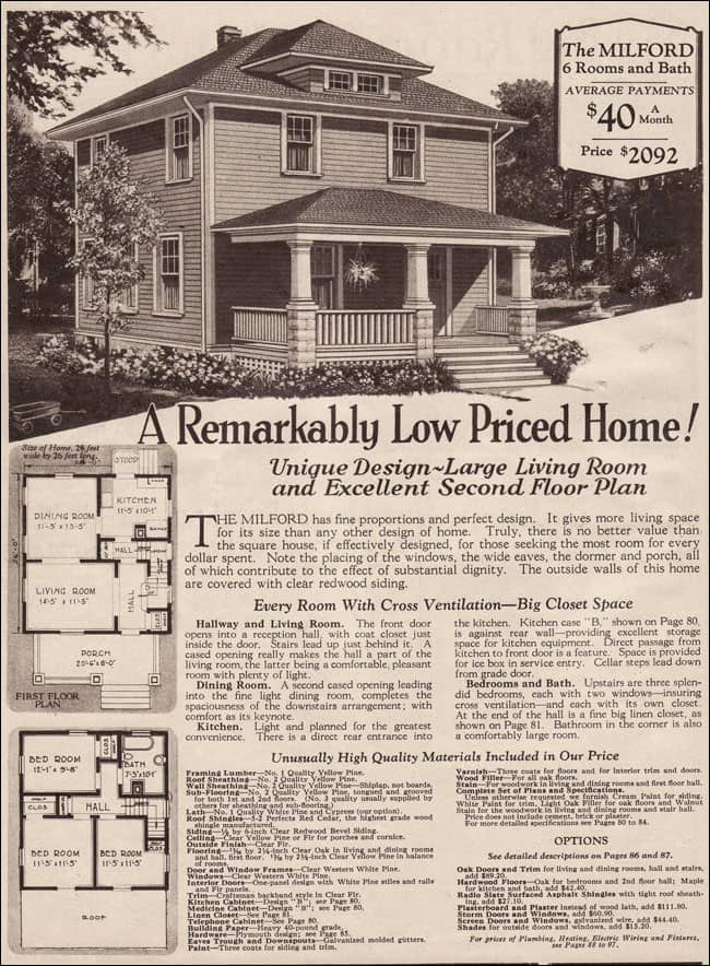 Milford Wardway Homes catalog of Foursquare kit house, Courtesy of antiquehomestyle.com, 1930