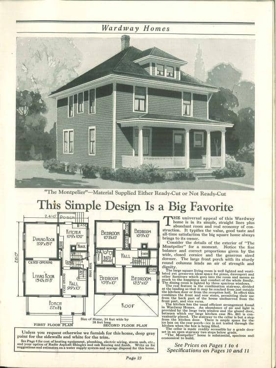 Montpelior Wardway Homes mail order catalog - Foursquare House Kits. Courtesy of archive.org, 1924