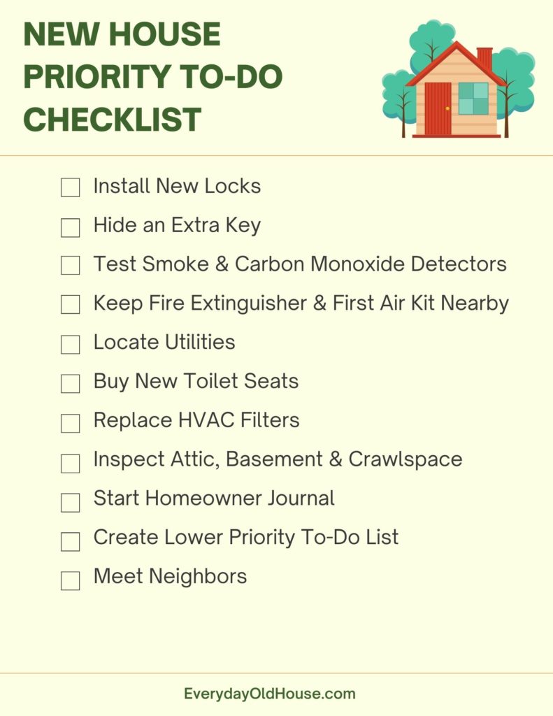 New Home Move-in Priority To-do Checklist