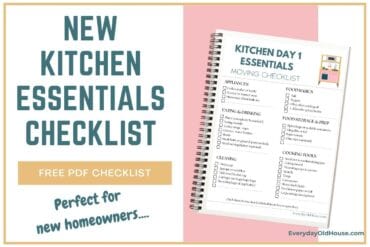 Download this free printable checklist and pack your kitchen day-one essentials—appliances, cooking utensils, pantry items, and cleaning supplies—for a smoother move into your new home.
