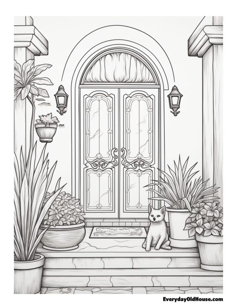 historic and old house coloring page for adults - free download. from colonials to Victorian to Craftsman to mid-century modern