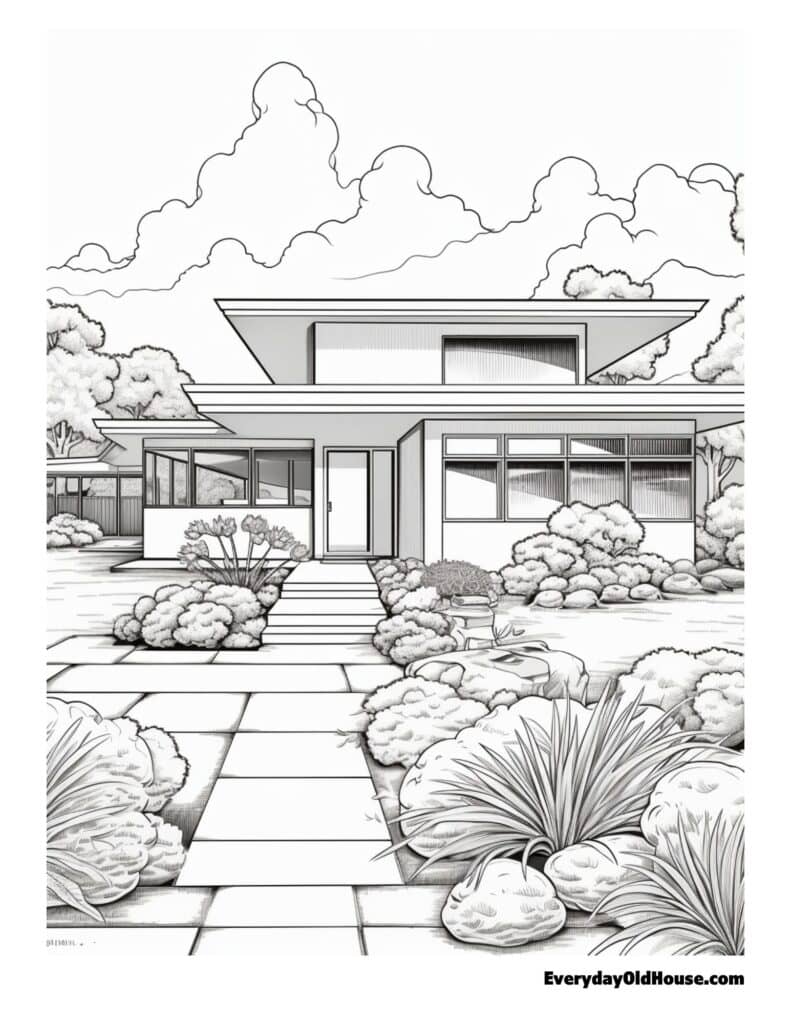 historic and old house coloring page for adults - free download. from colonials to Victorian to Craftsman to mid-century modern