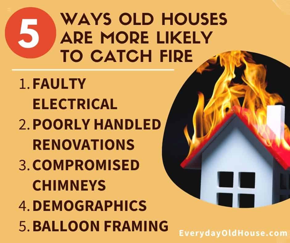 5 causes of fire specific to old houses - faulty electrical, poorly handled renovations, compromised chimneys, demographics and balloon framing