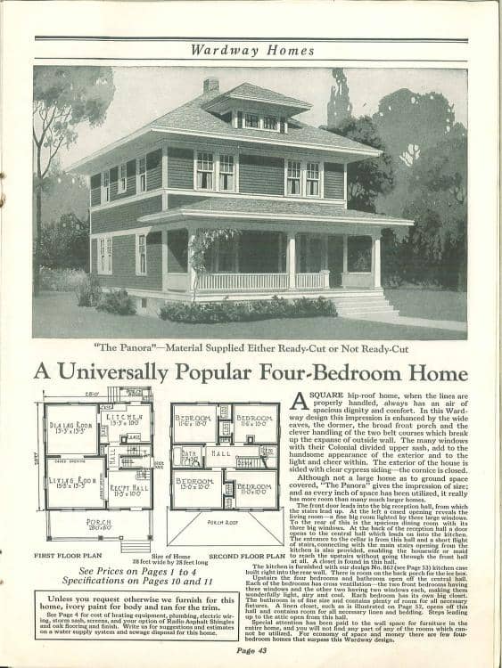 Panora Wardway Homes mail order catalog - Foursquare House Kits. Courtesy of archive.org, 1924