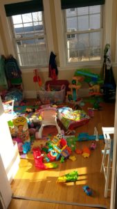 Messy playroom blocked off from robotic vacuum by magnetic strip that stops vacuum from entering room #messyroom #playroom #toyroom