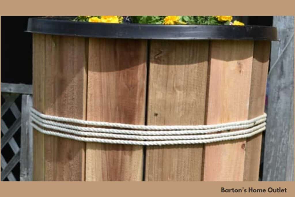 how to disguise a rain barrel to looks like a whiskey or wine barrel easily