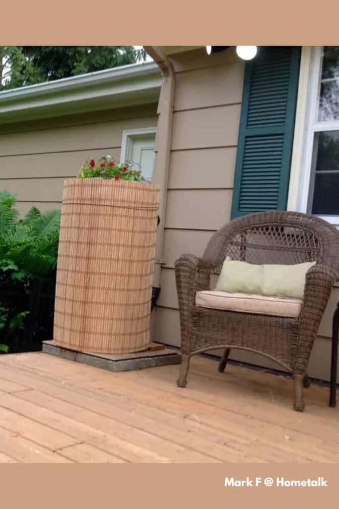 inexpensive DIY way to cover ugly rain barrels - courtesy of Mark F on Hometalk