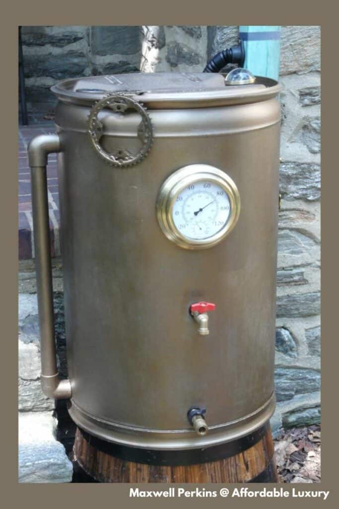 fun and unique ways to hide a rain barrel - made into steampunk rain barrel