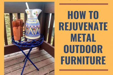 How to rejuvenate metal outdoor patio furniture quickly and easily with Rust-oleum Painter's Touch spray paint #Rustoleum #PaintersTouch #Inkblue #spraypaintDIY #backyard