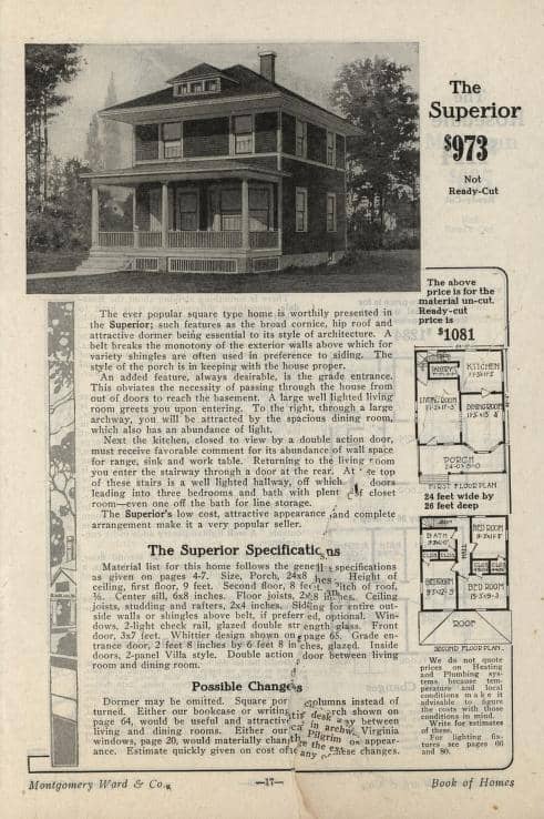 Superior Wardway Homes mail order home catalog - Foursquare House Kits. Courtesy of archive.org, 1917